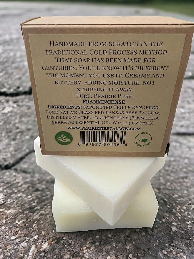 Pure Beef Tallow Soap Bar, (3 Pack) Grass Fed and Finished - Face, Body and Hair - Cleans, Moisturizes, Soothes, and Hydrates. Natural and Organic Peppermint
