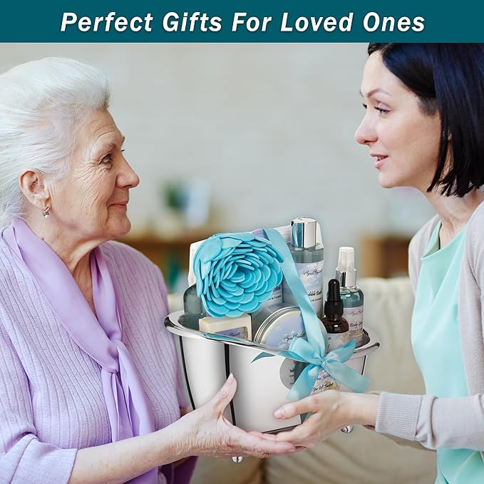 Spa Gift Baskets For Women - Luxury Bath Set With Ocean & Coconut - Spa Kit Includes Body Wash, Bubble Bath, Lotion, Body Butter, Soap, Body Spray, Shower Puff, and Towel