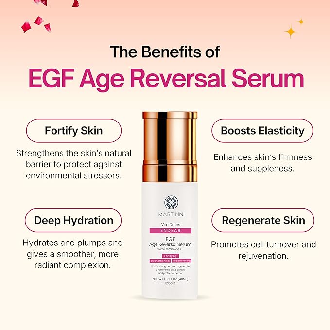 Martinni Anti Aging Face Serum – Advanced Regenerating Serum with Epidermal Growth Factor, Hyaluronic Acid & Peptides for Youthful, Radiant Skin