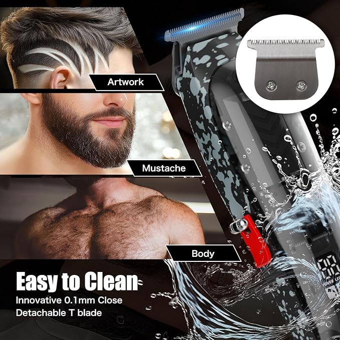 Professional Hair Clippers for Men, Cordless Barber kit for Hair Cutting & Grooming, Hair Clippers and Trimmer Set for Barber Haircut with LED Display, 8 Fade Taper Combs(Black Set)