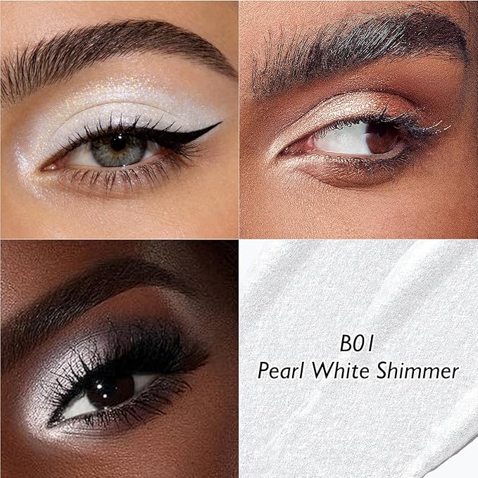 Pearl White Eyeshadow Stick - Dual-Ended Long-Lasting Shimmer Cream Eye Shadow Stick Crease-Proof Metallic Eyeshadow Pencil, Multi-Use Eye Highlighter Makeup with Built-in Smudger