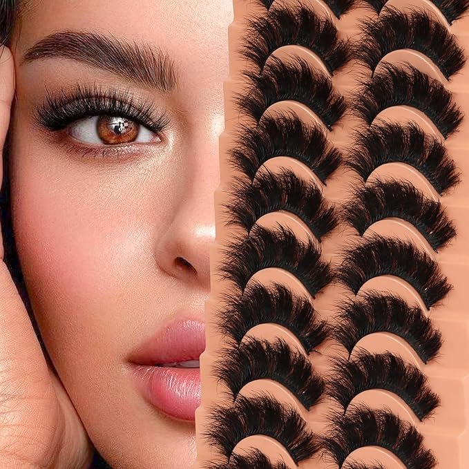 Veleasha Fluffy Lashes D Curl Faux Mink Eyelashes Soft Volume False Eyelashes Downy Fuzz Fake Lashes 15-20MM Thick Dramatic 10 Pairs Eyelash Pack (6D31)