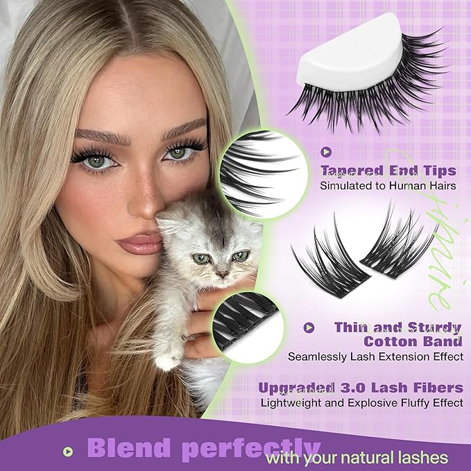 Natural Lash Clusters Wispy Eyelash Clusters Volume Cluster Eyelash Extensions 10-12MM Short Lash Extensions Easy to Apply Pestañas Postizas Naturales DIY at Home by JIMIRE