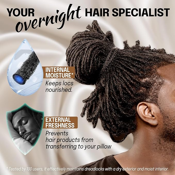Large Satin Bonnet for Men Sleeping: Loc Cap Dreadlocks for Curly Braids Wave, Silky for Frizzy Hair Smooth, Adjustable No Slip Black