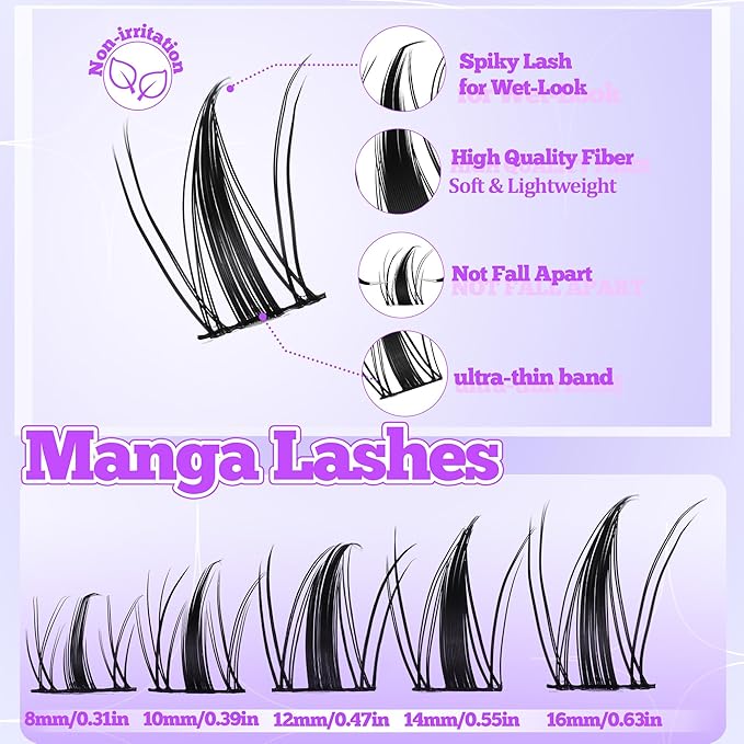 Lash Clusters Manga Eyelash Clusters Anime Cluster Eyelash Extensions Clusters Lashes Natural Look Eyelashes Fairy Lash Clusters Manga Individual Lashes for Self Application (8-16MM)