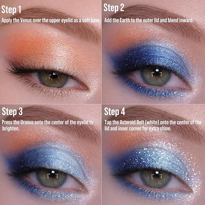 Galactic Assemble Eyeshadow Palette – Solar System Inspired 3D Planet Design, 14 Handcrafted Shimmer & Metallic Shades with Creamy Wet Texture, High-Pigmented Makeup Palette Gifts for Women & Girls