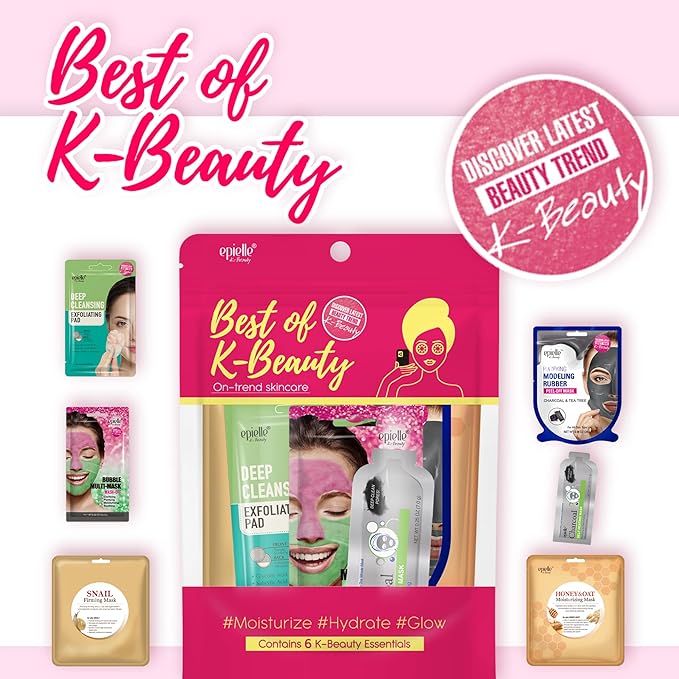 Epielle Best of K-Beauty Kit, 6 Home Spa Essentials, At-Home Spa Kit for Radiant Skin, Self Care Gifts for Women, Korean Skin Care Set, Stocking Stuffers (Pack of 2)