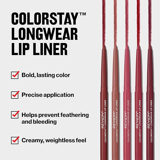Revlon Colorstay Lip Liner with Built-In Sharpener, Valentine's Day Makeup Gifts for Women, Longwear Rich Colors, Smooth Application, 655 Plum, 0.01 oz