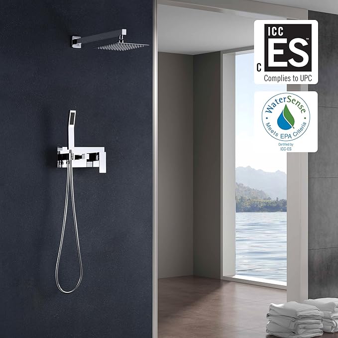 SUMERAIN Rainfall Shower System with Handheld Shower Head, Pressure Balancing Shower Mixer Valve Chrome Finish