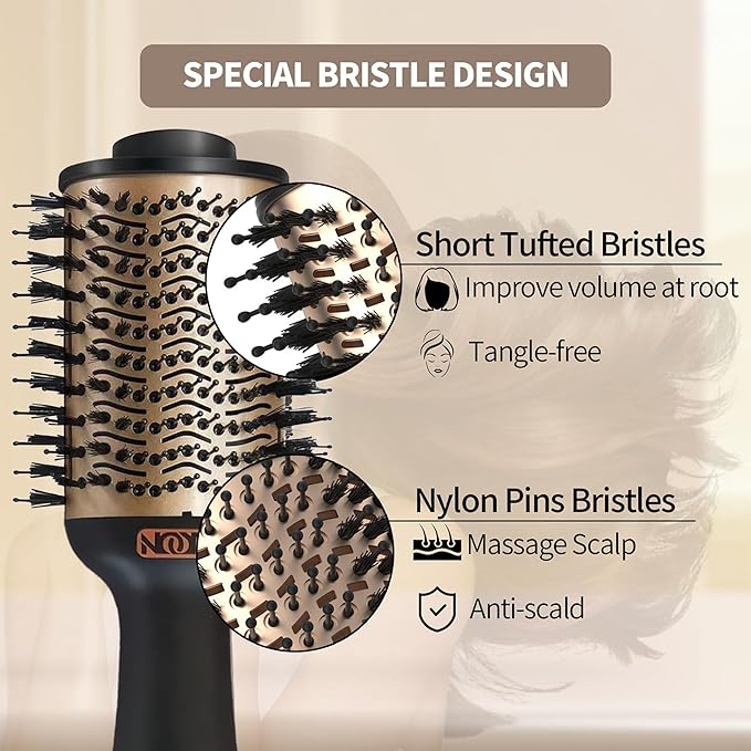 Noor 4-in-1 Hot Hair Dryer Brush Frizz Control Blowout Styling Brush for Drying Straightening and Volumizing All Hairstyles Frizz-Free Smooth Salon Look in One Easy Step