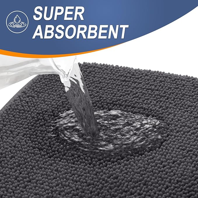 OLANLY Thick Memory Foam Bath Mat Rug 59x20, Extra Soft Absorbent Bathroom Rug, Quick Dry Bath Mats, Non-Slip, Machine Washable Carpet for Bathroom, Tub and Shower, Home Decor Accessories, Dark Grey