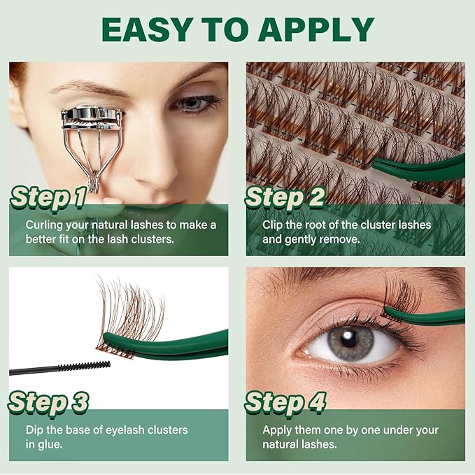 KEYYOU Brown Lash Clusters 144pcs Eyelash Clusters 8-18MIX D Curl Cluster Lashes Soft Wispy Lashes Clusters Natural Look Brown DIY Lash Extension At Home(Brown04-D-8-18MIX)