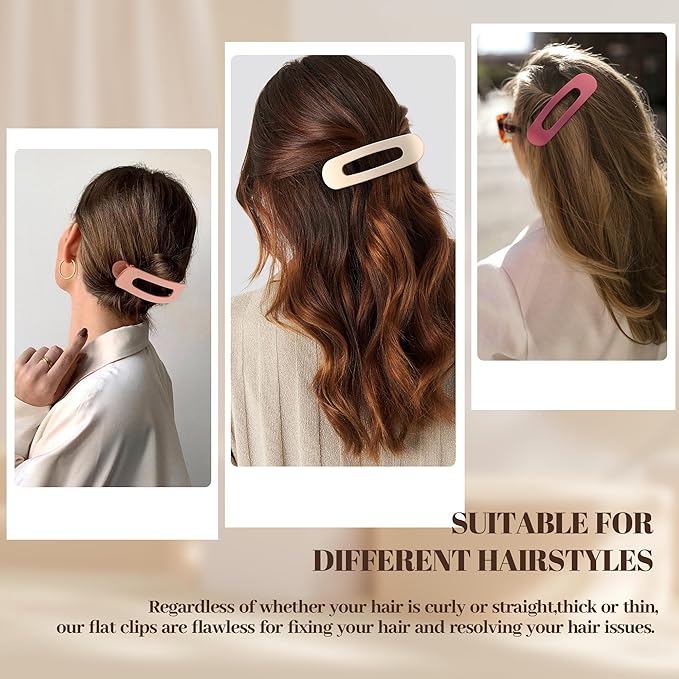 8 Pcs Large Lay Flat Claw Clips for Women French Side Slide Barrettes for Thin Fine Hair Rectangle Alligator Hair Accessories,Matte Beige Pink