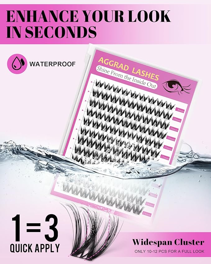 Flora Lash Clusters Kit Short 8-14mm Wispy Eyelashes Cluster Extension Kit D Curl Individual DIY False Lash Extension Spiky Cat Eye Lashes Fake Eyelashes Clusters with 0.03mm Ultra-Thin Wide Band