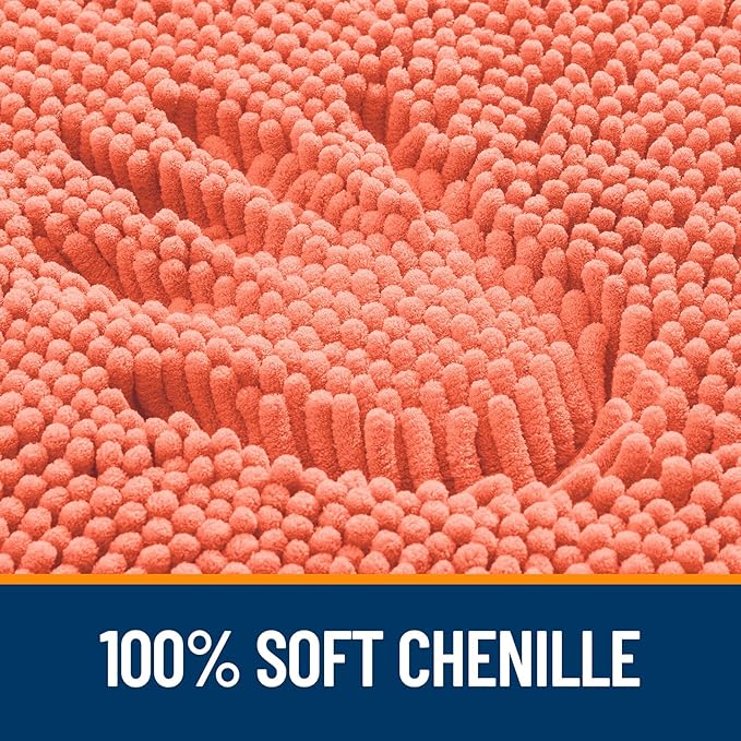 OLANLY Bathroom Rugs 47x20, Extra Soft Absorbent Chenille Bath Rugs, Rubber Backing Quick Dry, Machine Washable Bath Mats for Bathroom Floor, Tub and Shower, Home Decor Accessories, Coral
