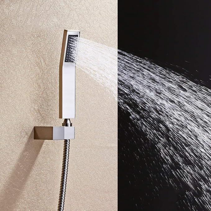 Cascada Luxury Bathroom Shower Set with Luxury Water Power LED Shower Head (Wall Mount) Rainfall Thermostatic 6 Massage Jets Spray Body Shower Set (12", Brushed Nickel)