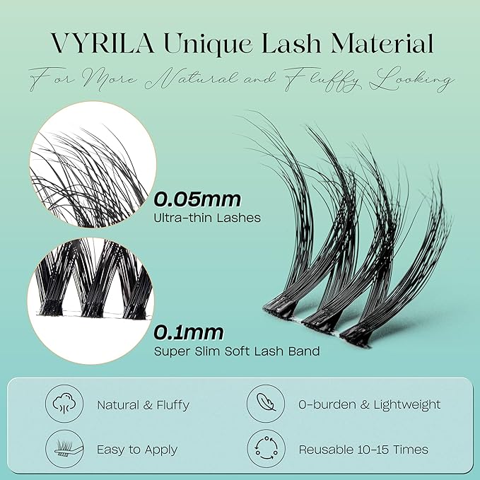 Lash Clusters Kit 0.05mm Individual Lashes, 3D Wispy Lashes, 0.1mm Super Thin Band Resuable Natural Lashes,D Curl Faux Mink Lashes,108pcs Lash Extension (Green Cozy-D-0.05-8-16mix-Kit)
