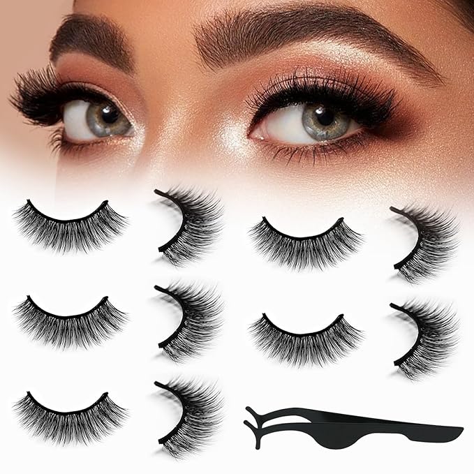Self Adhesive Eyelashes Natural Look False Eyelashes Reusable Self Stick Lashes No Glue Needed 5 Pairs Waterproof Lashes Mixed (Black 02)