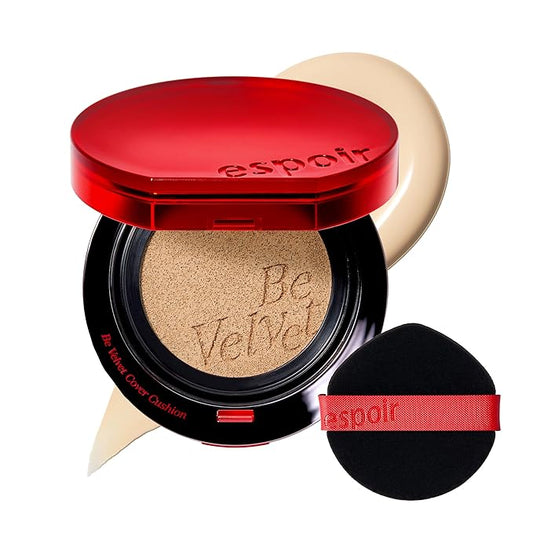 Espoir NEW Be Velvet Cushion Foundation #23.5 Fair Olive | Quick and Easy Coverage with Long-lasting Color by Zero Oxidation, Velvety Smooth Finish & Lightweight Formula, Vegan, Korean Makeup, 0.46 oz