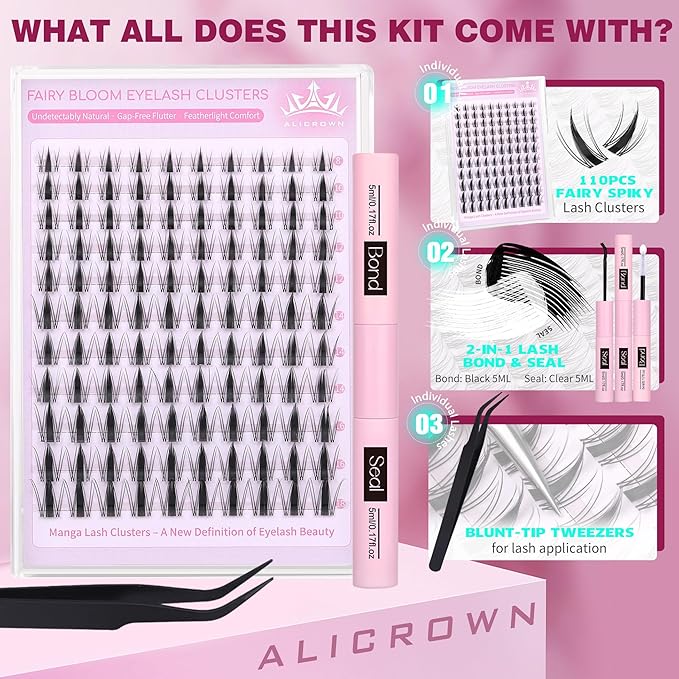 Manga Lash Clusters Kit Fairy Eyelash Clusters Kit Wispy Cluster Eyelash Extensions Natural Individual Lashes Kit C Curly Lash Extensions Kit with Invisible Band Lash Bond and Seal 110Pcs 8mm-18mm