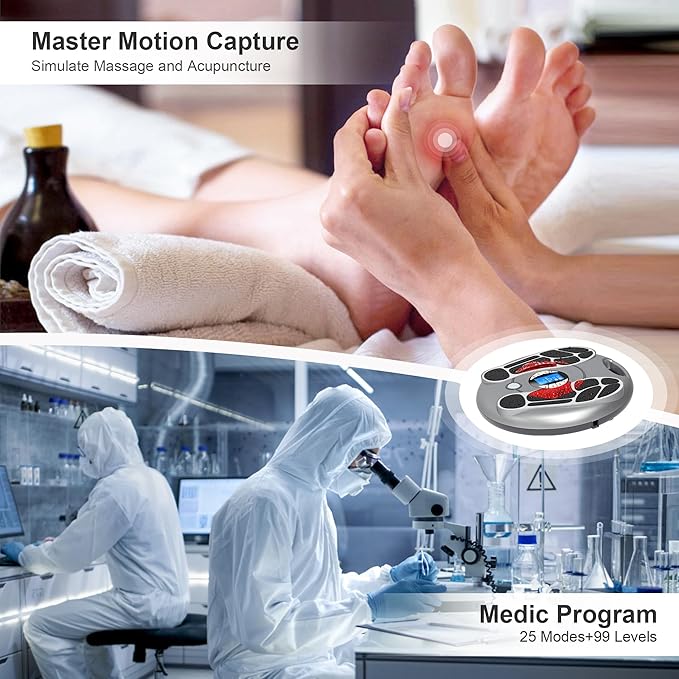 Foot Massager for Neuropathy, EMS TENS Foot Stimulator for Circulation and Pain Relief, TENS Unit Muscle Stimulator with 4 Electrode Pads, FSA Eligible Items Only List HSA, Fits Up to 11"