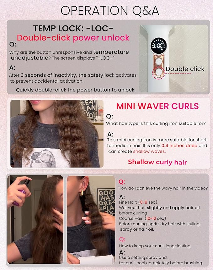 Mini Waver Hair Tool Crimper for Women Short Hair 0.4 inch Travel Double Barrel Small S Waver Ceramic Curling Iron (110-240V) Dual Voltage with 5 Temps, Anti-scalding (Black with EU/UK Plug Adapter)