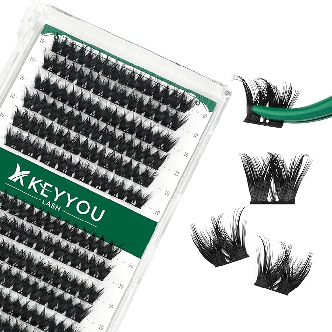 Lash Clusters 96pcs Individual Lashes D Curl 10mm Cluster Lashes KEYYOU Volume Wispy Lash Extension Soft&Comfortable Easy DIY at Home(Y10,D-10mm)