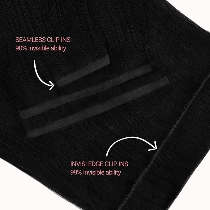 GOO GOO Invisi Edge Clip in Hair Extensions 22inch 200g 9Pcs Injected Seamless PU Clip in Hair Extensions, Virgin Real Human Hair, #1 Jet Black