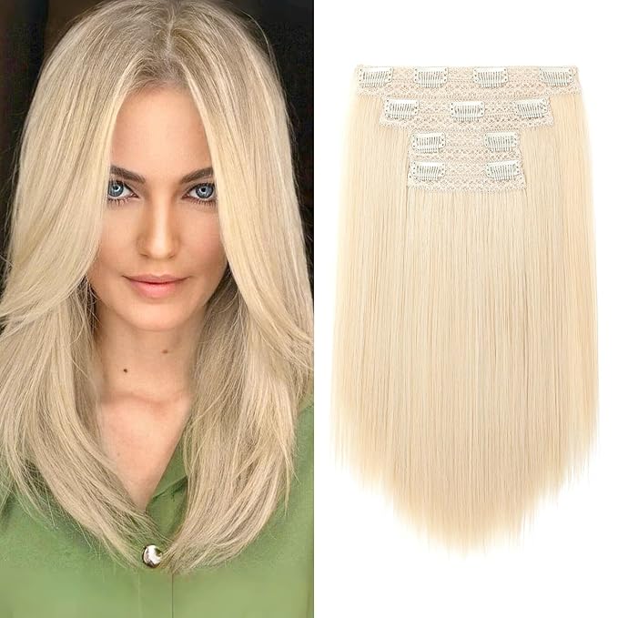 Hair Extensions, 14" Short Clip in Hair Extensions 4PCS Straight Natural Soft Synthetic Hairpiece for Women - Light Blonde