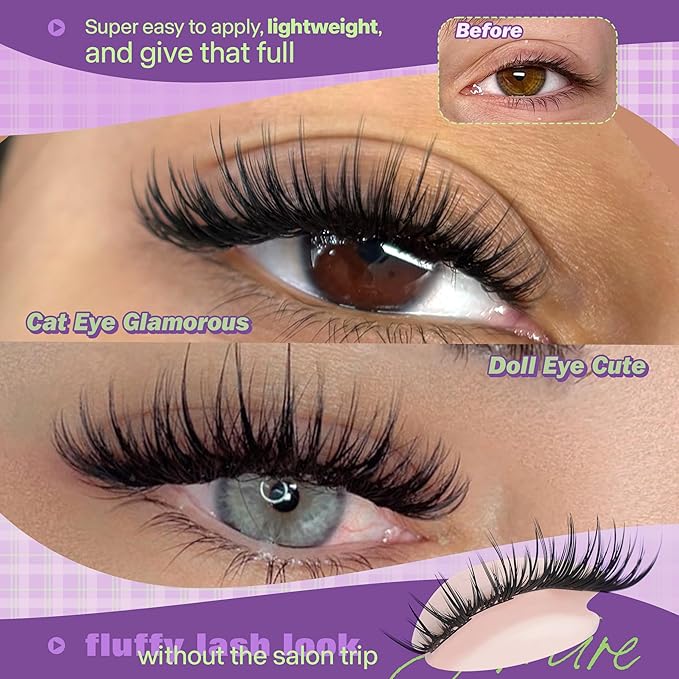 Natural Lash Clusters Wispy Eyelash Clusters Volume Cluster Eyelash Extensions 10-12MM Short Lash Extensions Easy to Apply Pestañas Postizas Naturales DIY at Home by JIMIRE