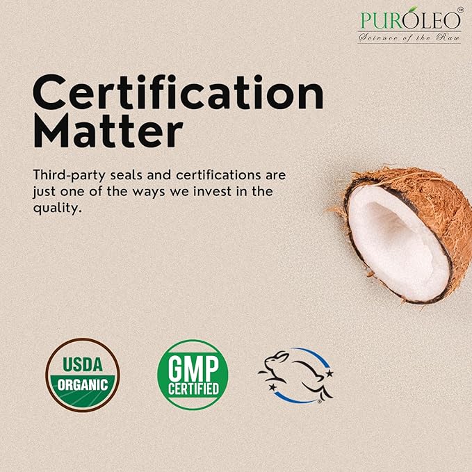 PUROLEO Organic Certified USDA Fractionated Coconut Oil 8 Fl Oz/236 ML (Packed in Canada) – 100% Natural & Odorless Moisturizer & Carrier Oil for Hair, Skin, Body, Massage, Makeup Removal