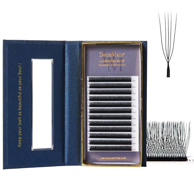 DeceMars 5D U Shaped Eyelash Extensions Easy Fan Russian Volume Crisscross Eyelashes W Lashes Natural Soft Handwoven False Eye Lashes Mesh Wispy Clusters (Matte Black-0.07mm-dd, 8-12mm Mix)
