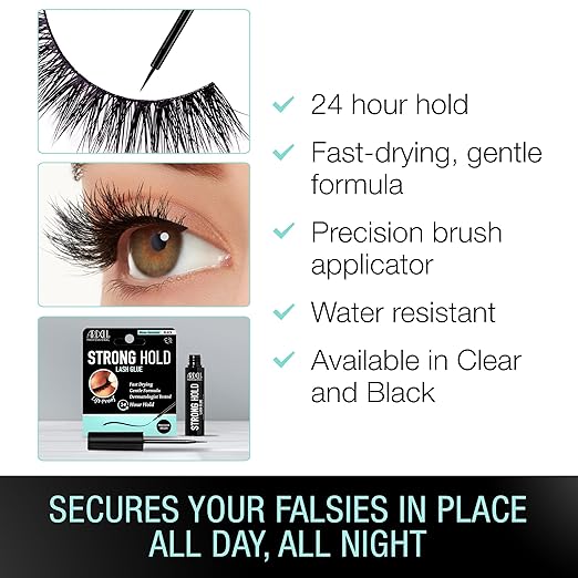 Ardell Strong Hold Lash Glue, Black - Professional Waterproof Lash Adhesive for Strip Lashes with Precision Brush, Fast-Drying 24-Hour Lift-Proof Formula, 1-Pack