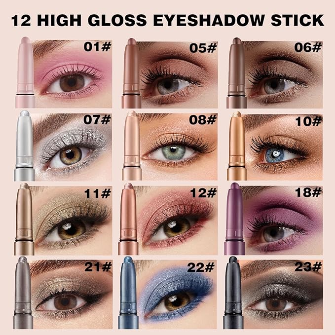 Purple Eyeshadow Stick Makeup,Matte Cream Eye Shadow Pencil,High Pigmented Crease proof Glitter Eye Shadow Brightener Stick,Waterproof Long Lasting Eye Highlighter Crayon Eyeliner