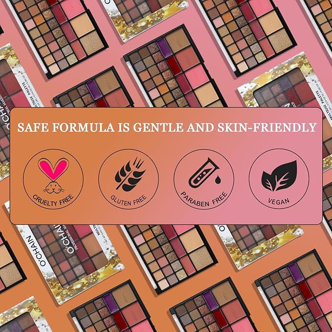 O'CHAIN 40 Colors Makeup Palette Set, Vegan & Cruelty-Free, with 30 Eye Shadows, 5 Lipsticks and 5 Face, All-in-One Beauty Kit for All Skin Tones