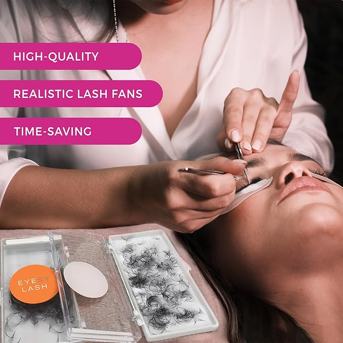 Eyesy Lash 500 Camellia Promade Fans - 5D 0.07 Size 10-12-14mm Curl C - Natural Premade Lash Fans for Eyelash Extensions 3 Lengths in 1 Loose Pre Made Eyelash Create Depth, Texture, Layer, Volume