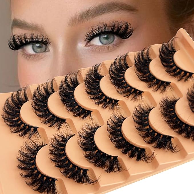 YASNAI Mink Lashes Wispy Cat Eye Lash 16MM Full Volume Fluffy False Eyelashes that Look Like Extensions Thick Soft D-Curly Fake Eyelash 7 Pairs Pack