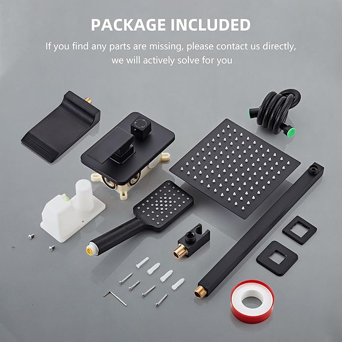 LCEVCGK Shower Faucet Set Complete Matte Black Shower System with 8 inch Square Rainfall Shower Head 3-Function Handheld Shower Waterfall Bathtub Spout Rain Shower Combo Set Bathroom Wall Mounted