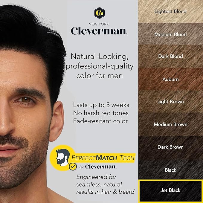 2X Reusable Hair & Beard Dye for Men – Jet Black | Up to 10 Uses, 7 Minutes | Natural Gray Coverage, No-Drip Cream with SkinArmour® – Cleverman