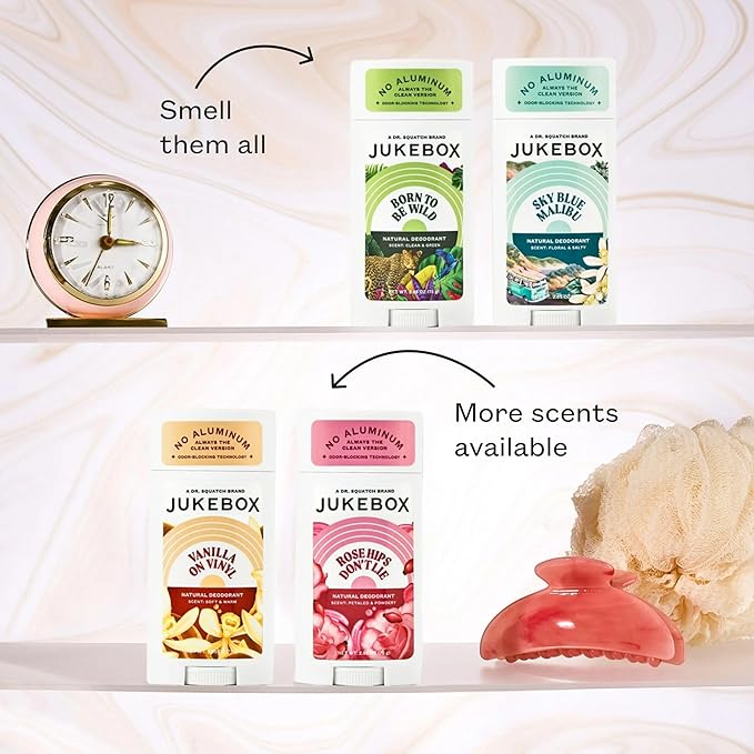 JUKEBOX Natural Deodorant for Women–Vanilla on Vinyl-Aluminum-Free, No Baking Soda, No Harsh Chemicals, Odor Blocking Technology, Vanilla Bean, Ylang Ylang, Amber-a Dr. Squatch Brand-2.65oz, 2 Pack