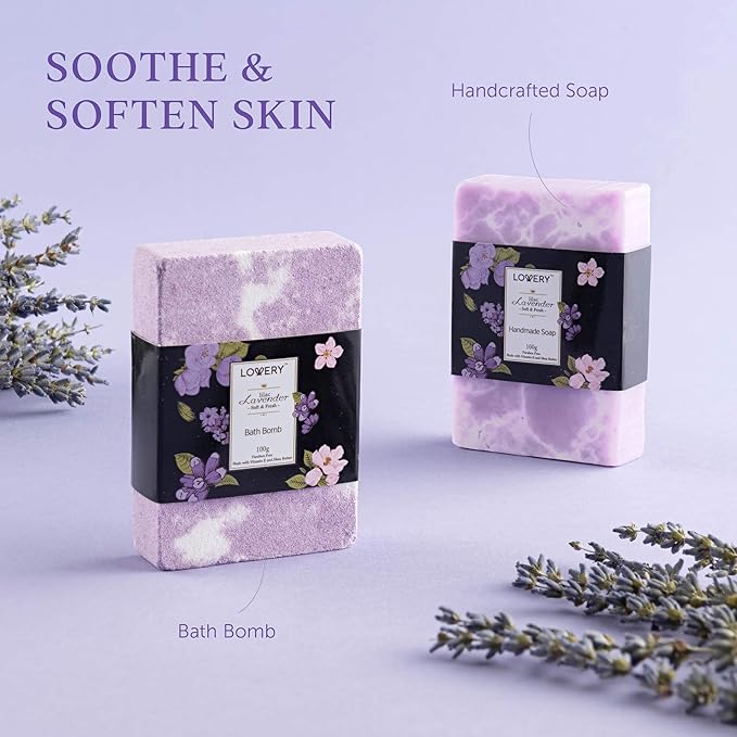 Gift Baskets for Women, Valentines Day Gifts for Her, Spa Gifts for Women – Lavender & Lilac Bath Set Soap, Bath Bomb, Jojoba Oil, Lip Balm Bath and Body Gifts for Mom
