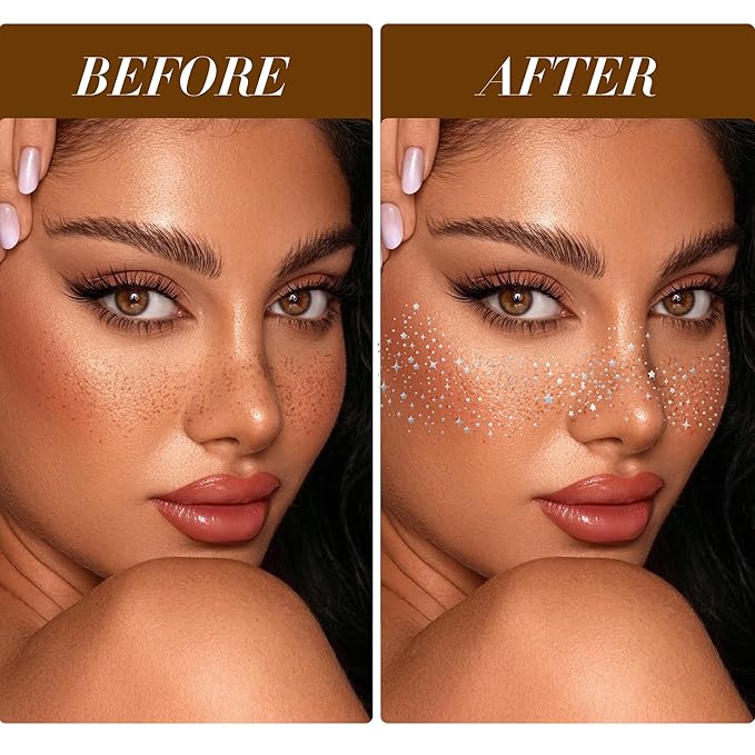 Glitter Freckles Face Tattoo, 30PCS Body Glitter Temporary Tattoos Sparkle Patches for Women, Waterproof Fake Freckles,Festival Rave Outfits Festival Decorations (Gold & Silver)