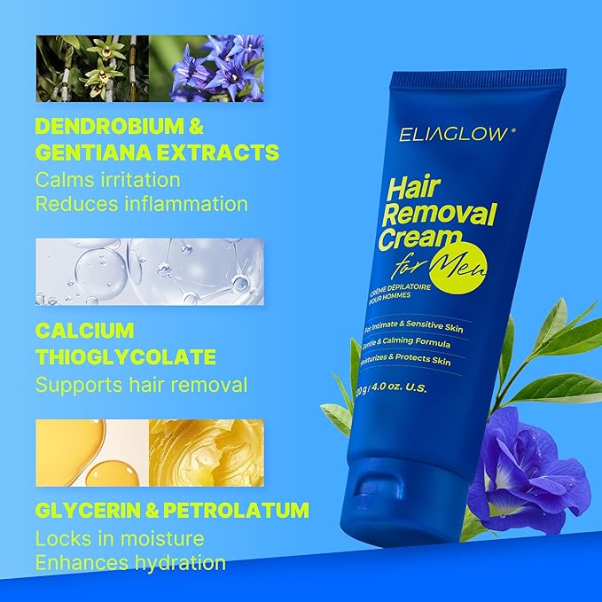 Hair Removal Cream for Men and Women: Sensitive Depilatory Cream for Intimate/Pubic Areas, Body, Legs, Chest, and Underarms, Easy & Painless, Gentle Formula for All Skin Type, 120ml