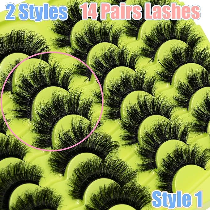 False Eyelashes Fluffy Mink Lashes 20mm Stirps Lash 2 Styles Mixed Volume Eyelashes 14 Pairs 8D Cat Eye Lashes D Curl Dramatic Soft Eyelash 25mm Big Long Lash Pack That Look Like Extensions