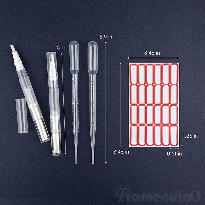 Framendino, 20 Pack Cuticle Oil Pens Empty Transparent Twist Pens with Brush Tip Liquid Tube Stickers