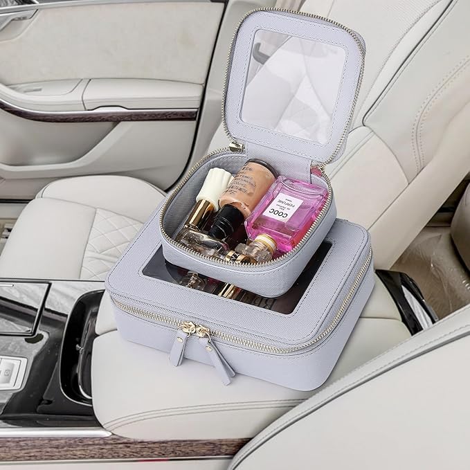 Pinkmik Small Makeup Bag Mini Clear Cosmetic Makeup Case & Toiletry Bag with Zipper Women's Purse Organizer & Car Essentials (Gray, MINI),