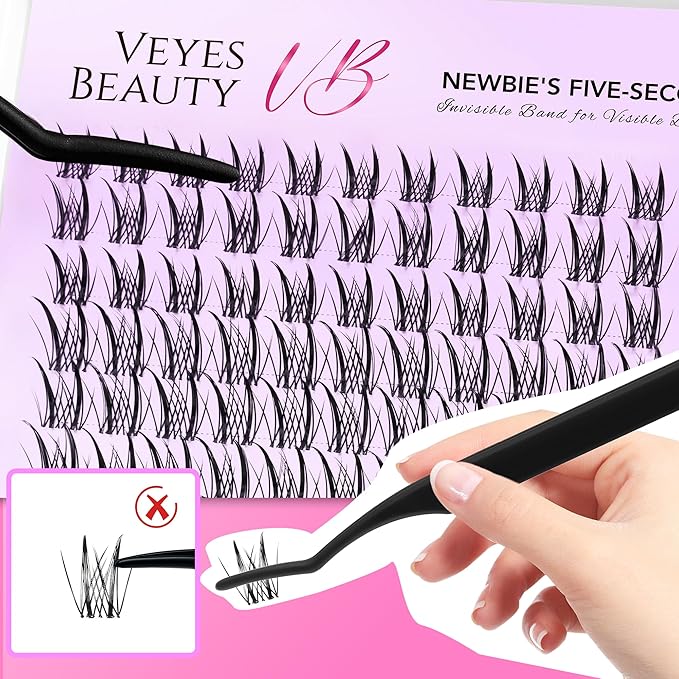 VEYESBEAUTY Lash Clusters Kit Eyelash Extensions Thin & Invisible Band DIY Individual False Eyelashes Newbie's Five-Second Series Lash Tray for Self-application, Sylph Lashes 8-18mm Mixed Length