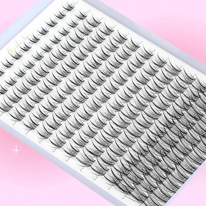 Lash Clusters Kit, Eyelash Clusters Individual Lash Extension Kit D Curl Fluffy Wispy False Eyelashes Extensions Thin Band with Bond Seal Tweezers Brush (SMY-XYJ-KIT)