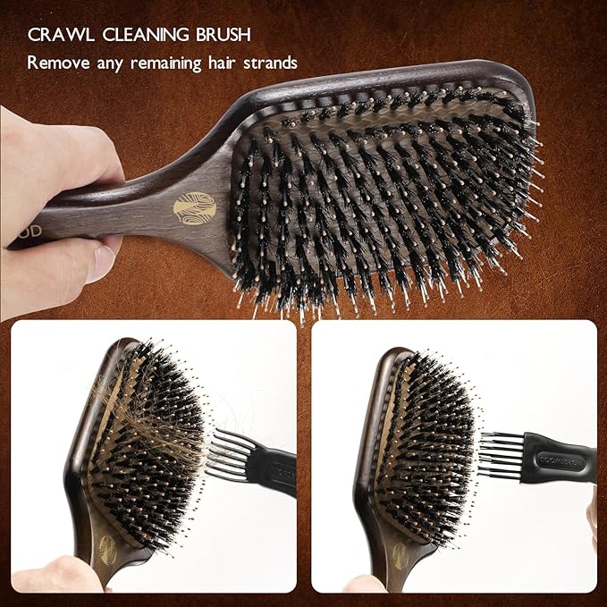 Boar Bristle Hair Brush Set, Soft Bristle Detangler for Long, Short, Thin, Curly, Straight, or Wavy,Hairbrush for Enhancing Shine,Great for Men, Women, and Kids