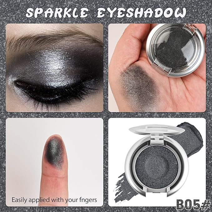 Glitter Eyeshadow,Duochrome Holographic Smoky Black Shimmer Eye Shadow,Chameleon High Pigmente Sparkly Shadows Palette，Iridescent Metallic Eye Highlighter，Makeup for Rave，LongWear,05#
